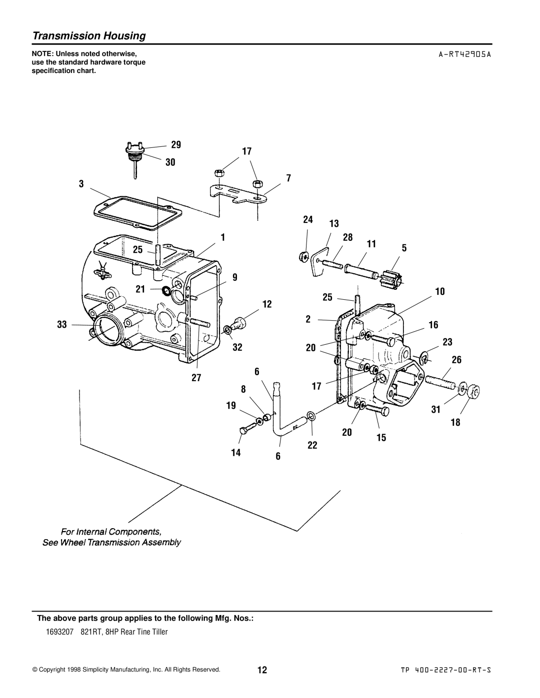 Simplicity 821RT manual Transmission Housing, Gl N 