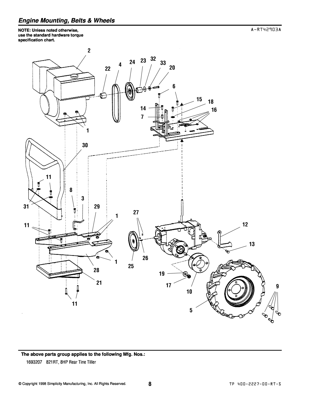 Simplicity 821RT manual Engine Mounting, Belts & Wheels, H L Hl Hi Ih Hhhf, R I Hs, Hm Gs 