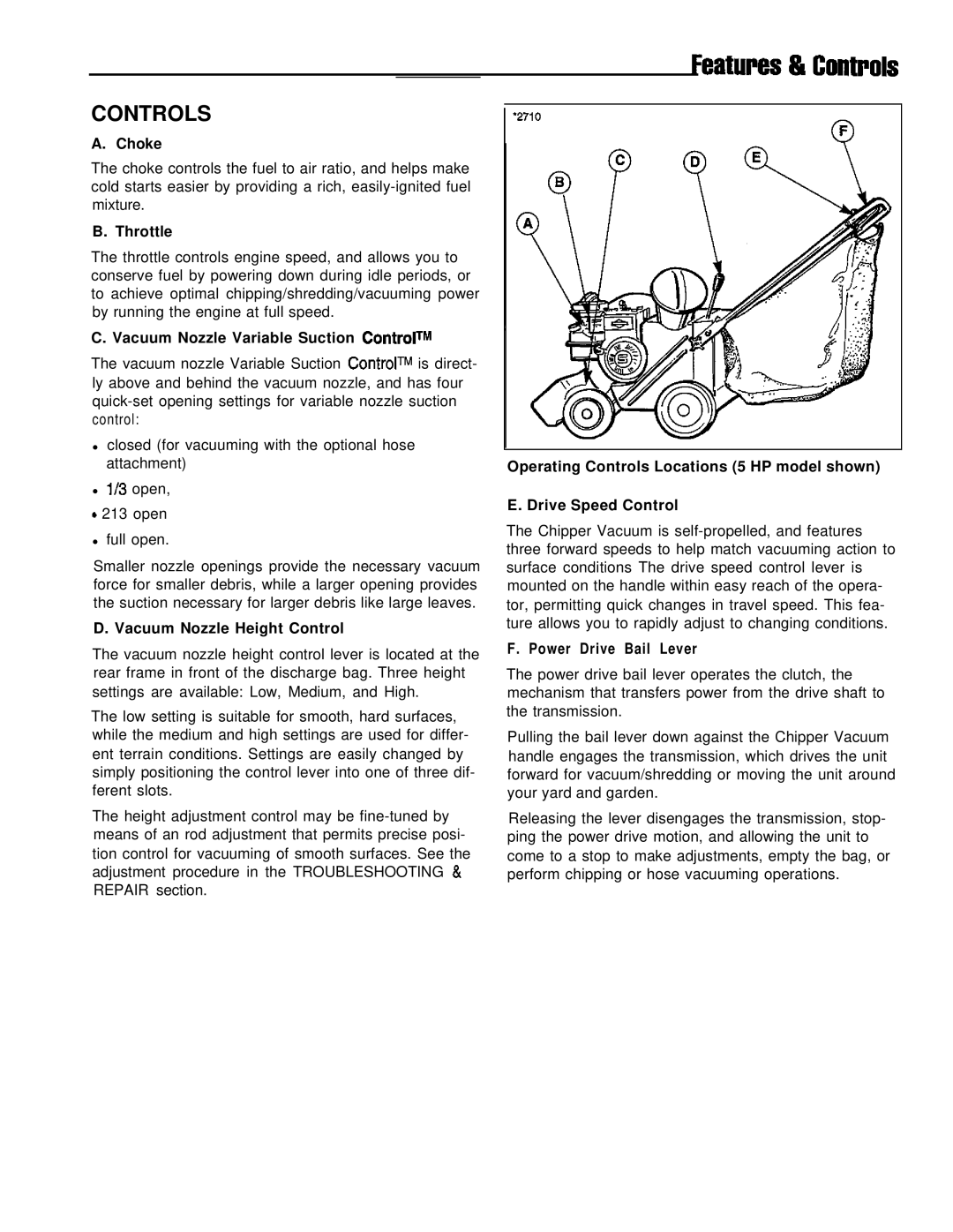 Simplicity 6/25, 8/25 manual Controls, Choke 