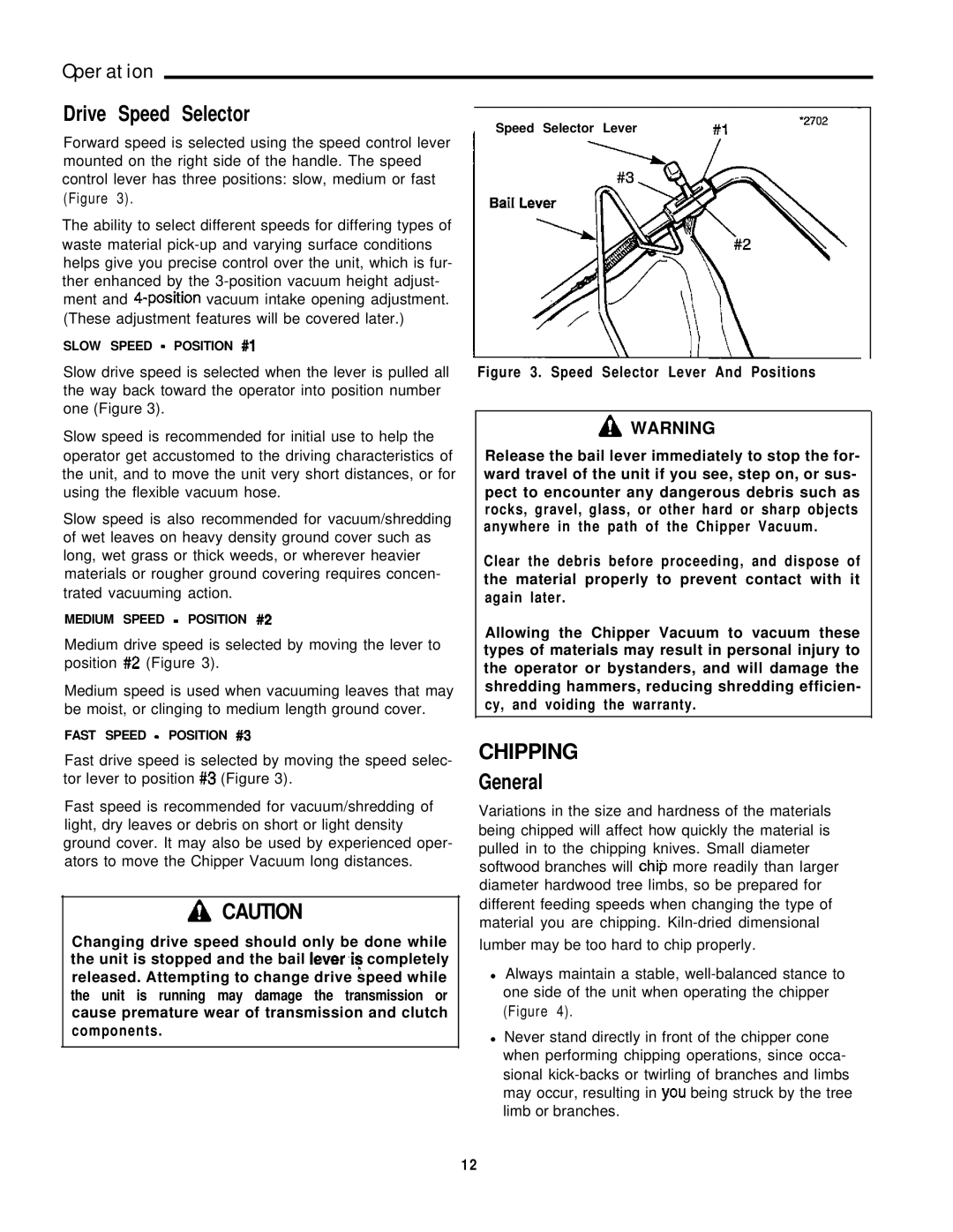 Simplicity 8/25, 6/25 manual Drive Speed Selector, Chipping 