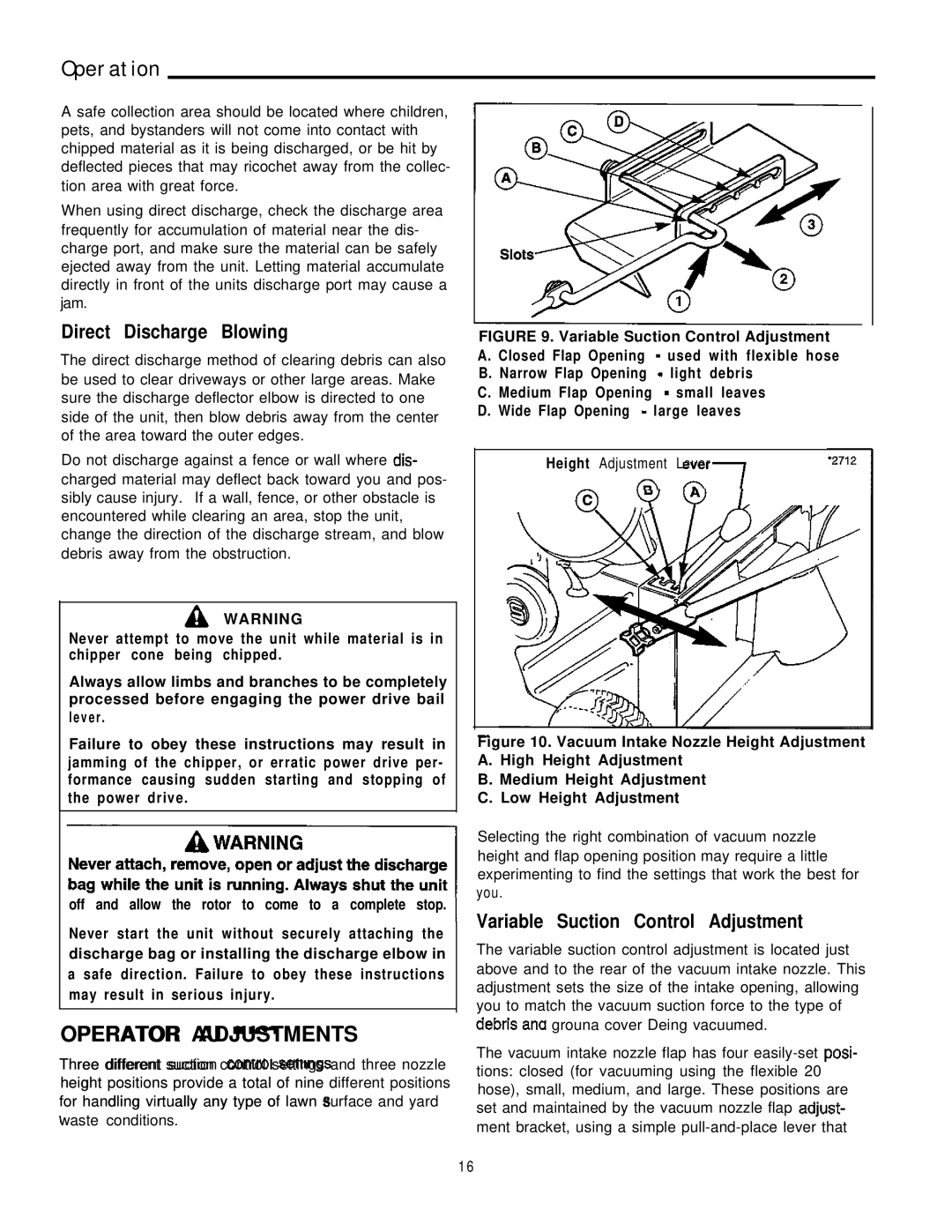 Simplicity 8/25, 6/25 manual Direct Discharge Blowing, Variable Suction Control Adjustment 