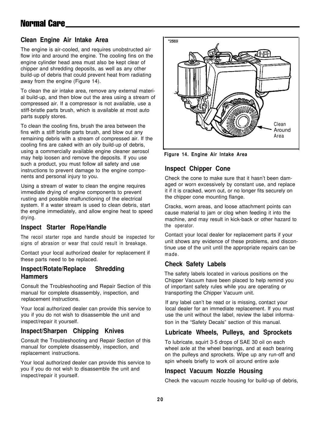 Simplicity 8/25, 6/25 Clean Engine Air Intake Area, Inspect Starter Rope/Handle, Inspect/Rotate/Replace Shredding Hammers 