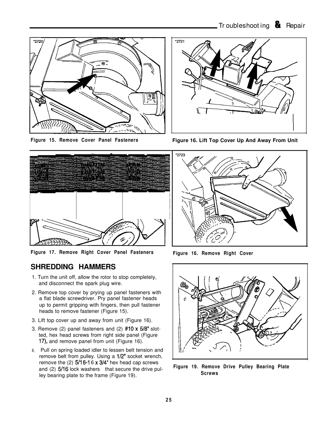 Simplicity 6/25, 8/25 manual Troubleshooting %I Repair, Shredding Hammers 