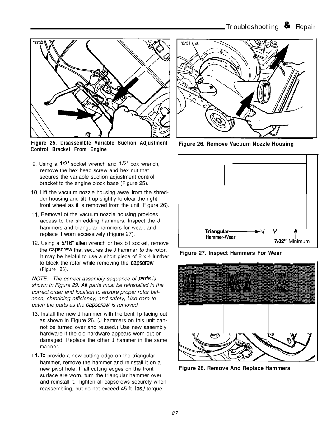 Simplicity 6/25, 8/25 manual Inspect Hammers For Wear 