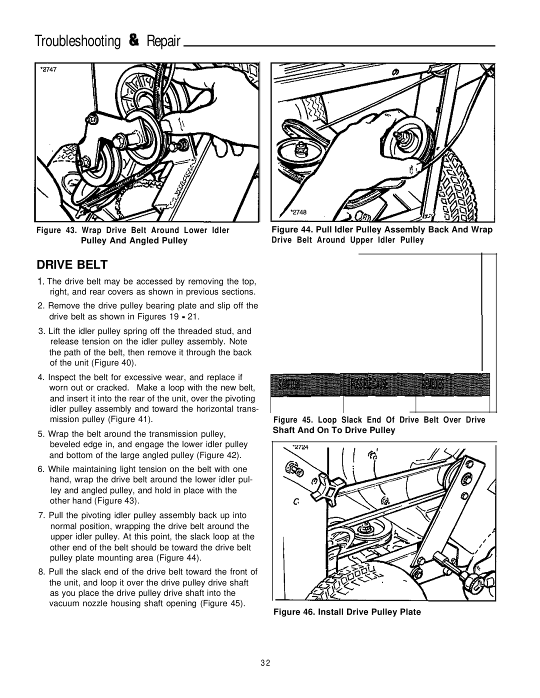 Simplicity 8/25, 6/25 manual Wrap Drive Belt Around Lower Idler 