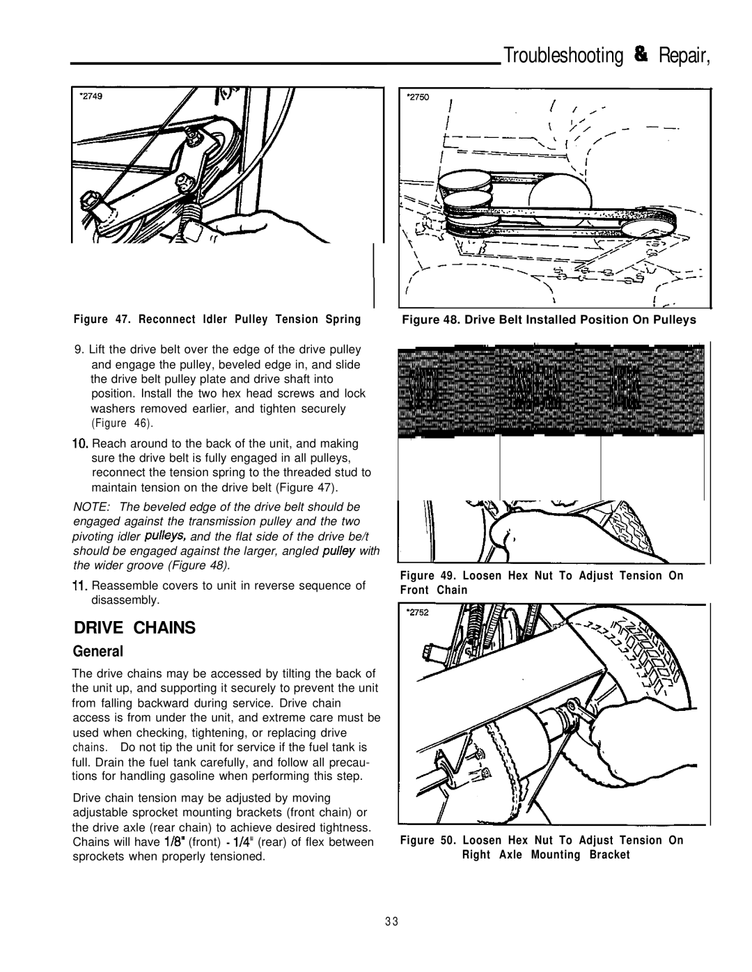 Simplicity 6/25, 8/25 manual Drive Chains, Reconnect Idler Pulley Tension Spring 