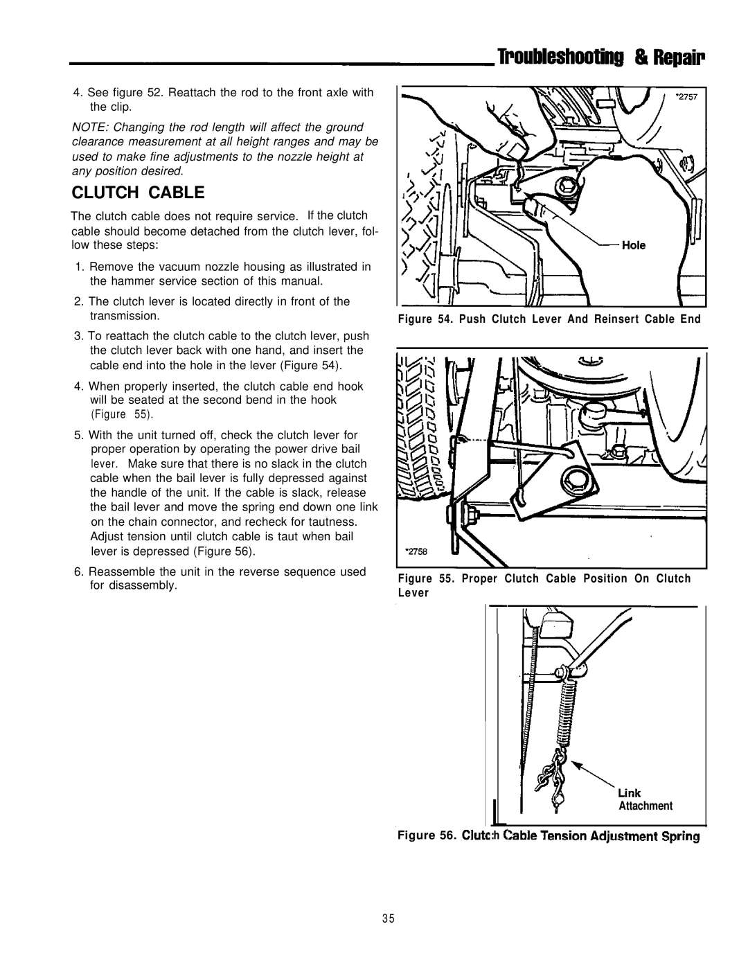 Simplicity 6/25, 8/25 manual Clutch Cable, Push Clutch Lever And Reinsert Cable End 