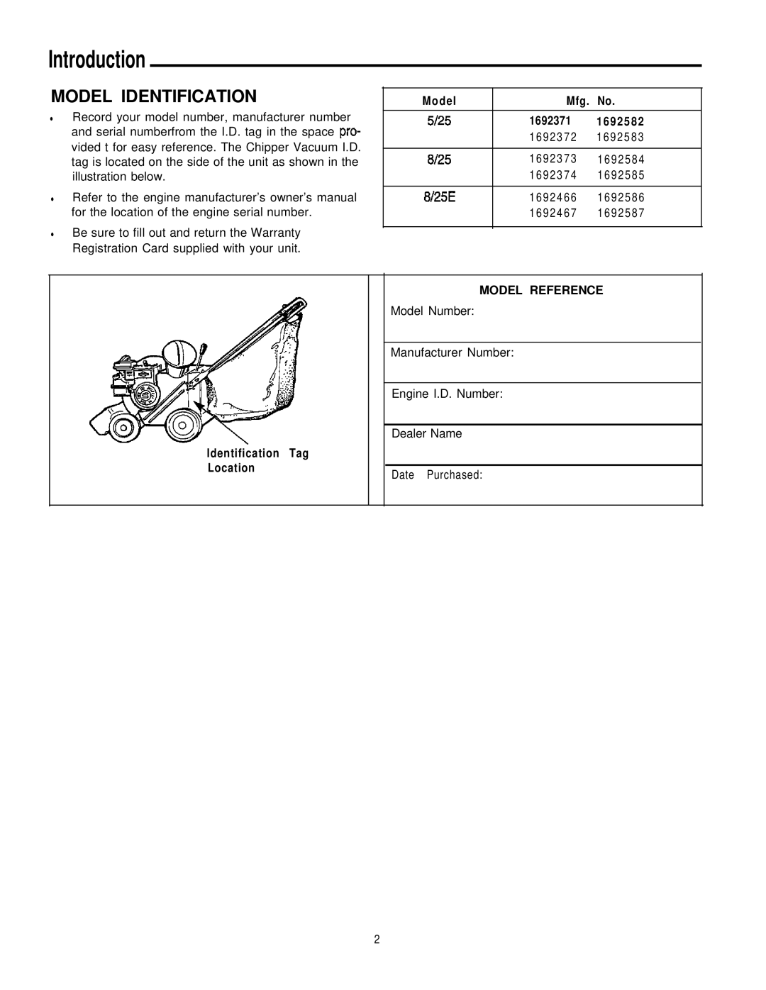 Simplicity 8/25, 6/25 manual Introduction, Model Identification 