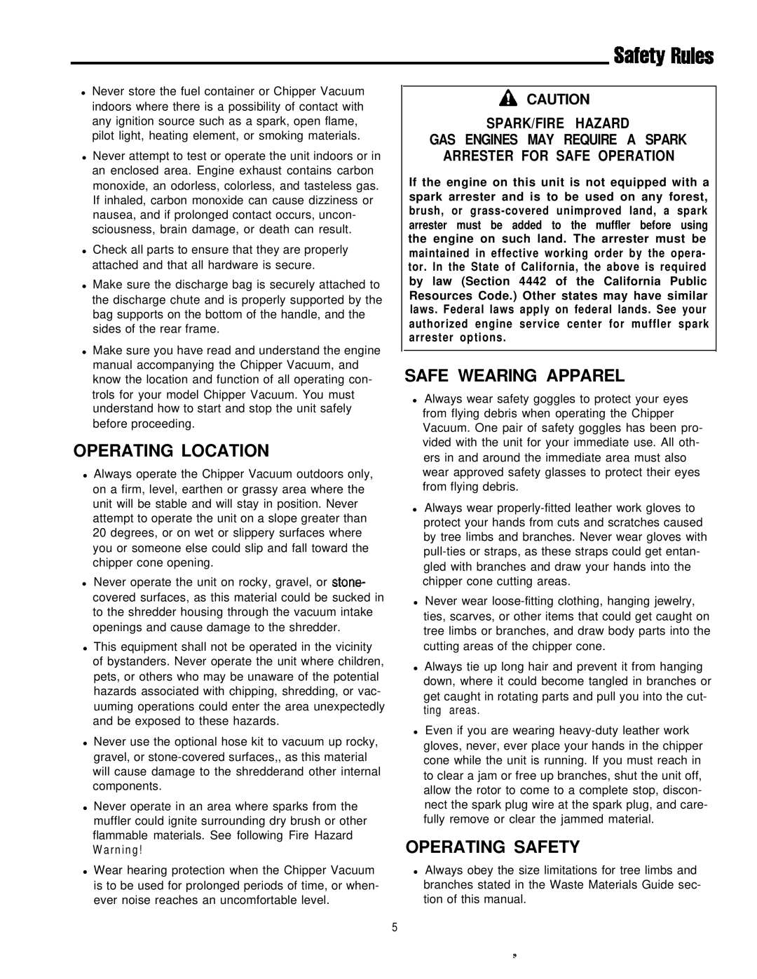 Simplicity 6/25, 8/25 manual Operating Location, Safe Wearing Apparel, Operating Safety 