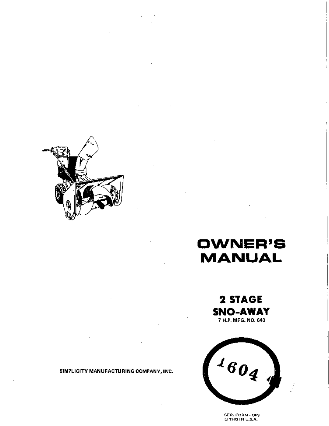 Simplicity 1604, 843 manual 