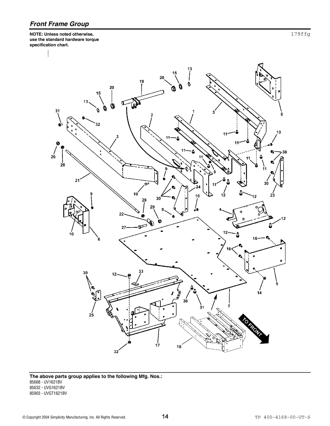 Simplicity 85668, 85903, 85632 manual Front Frame Group, 179ffg 