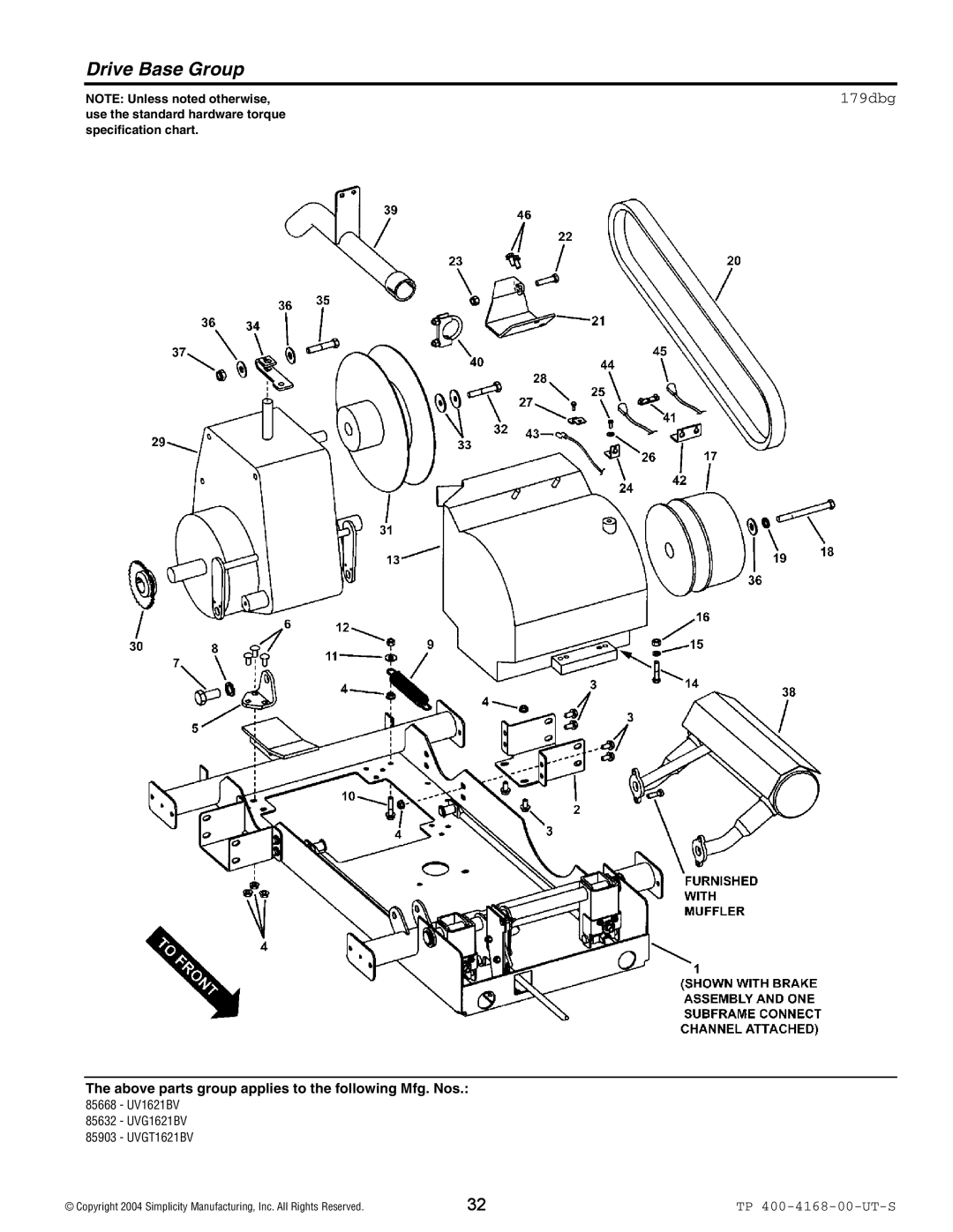 Simplicity 85668, 85903, 85632 manual Drive Base Group, 179dbg 