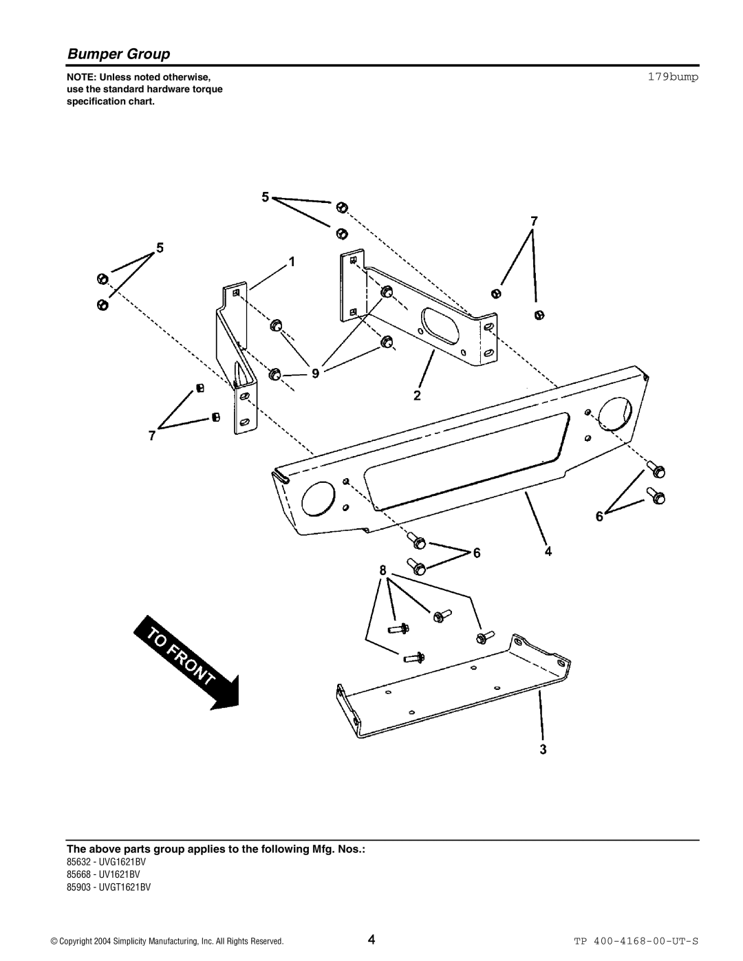 Simplicity 85632, 85903, 85668 manual Bumper Group, 179bump 