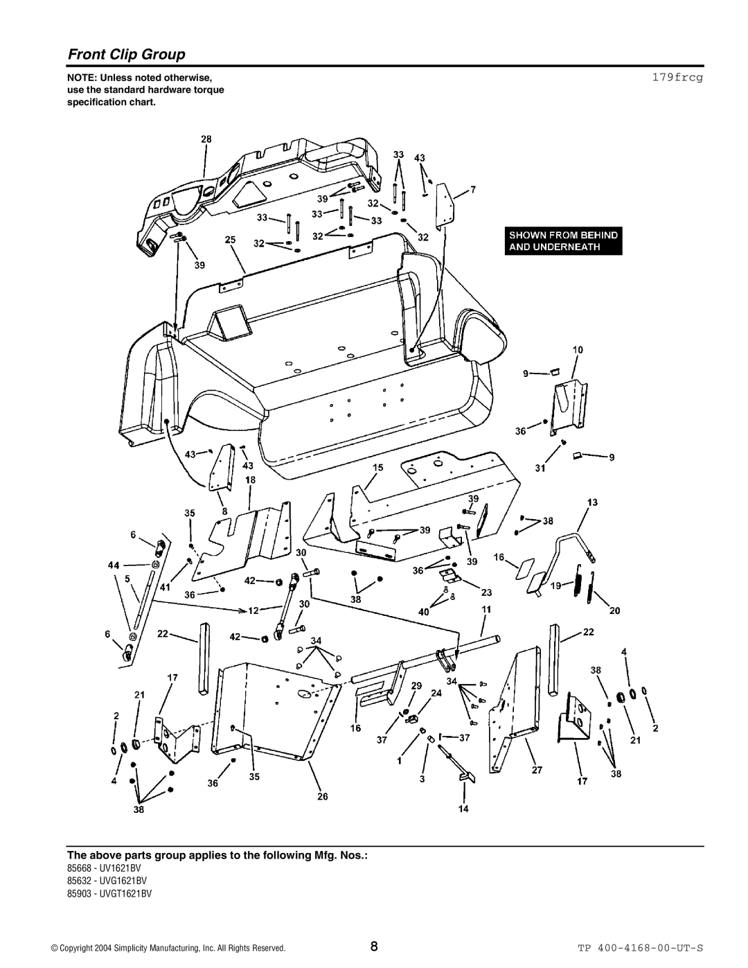 Simplicity 85668, 85903, 85632 manual Front Clip Group, 179frcg 