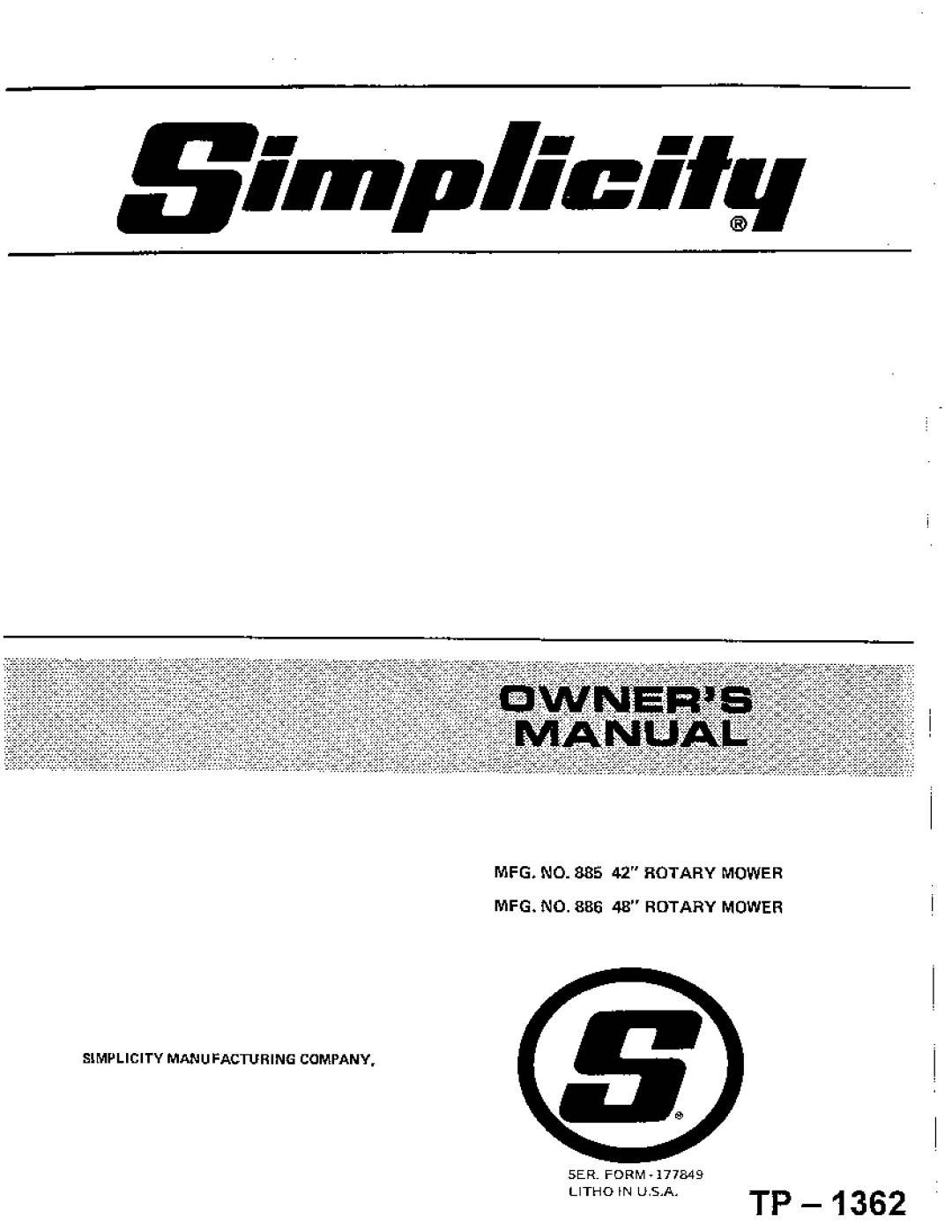 Simplicity 886, 885 manual 