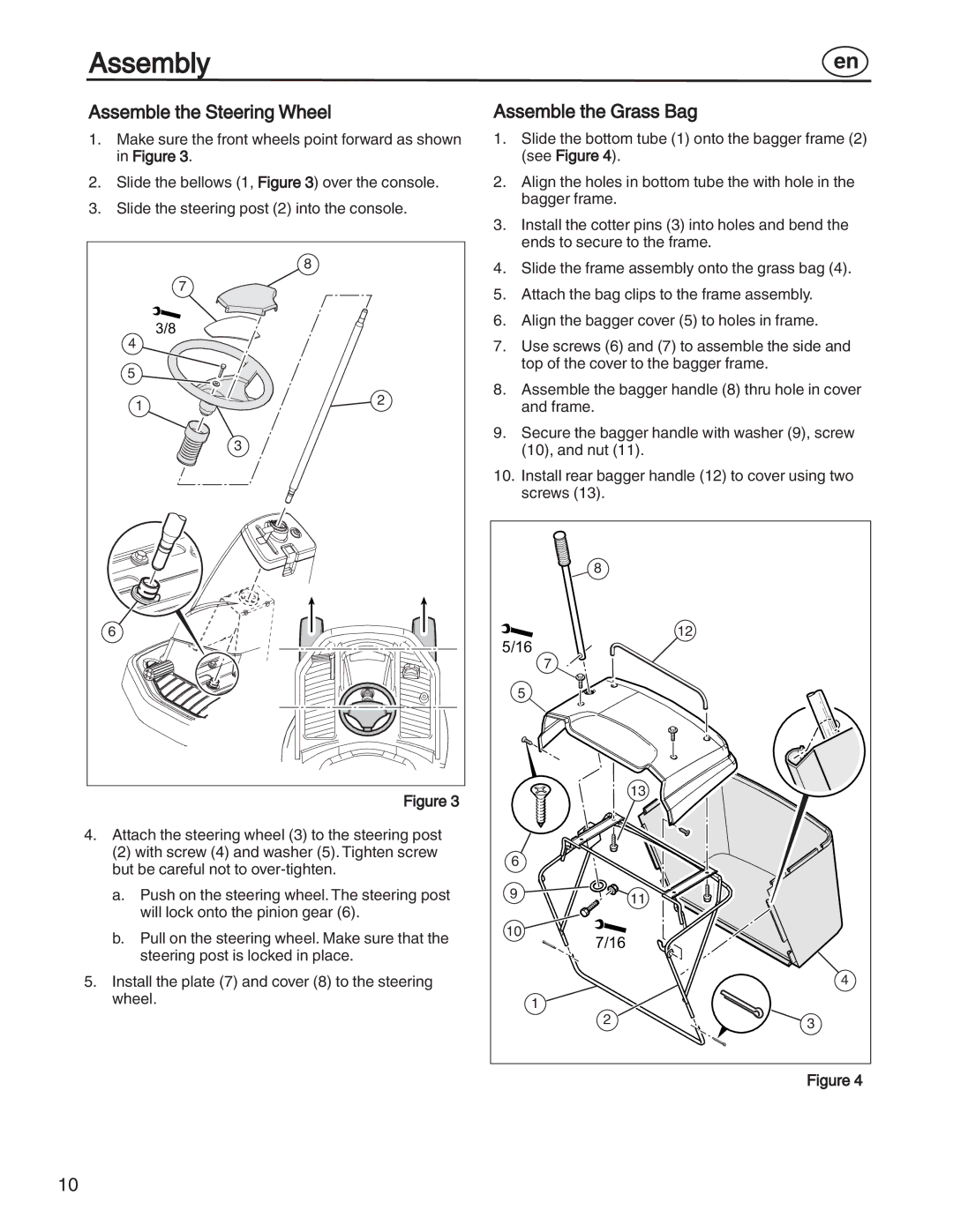 Simplicity 885193, 7800357, 7800356, 7800353, 7800352 manual Assemble the Steering Wheel, Assemble the Grass Bag 