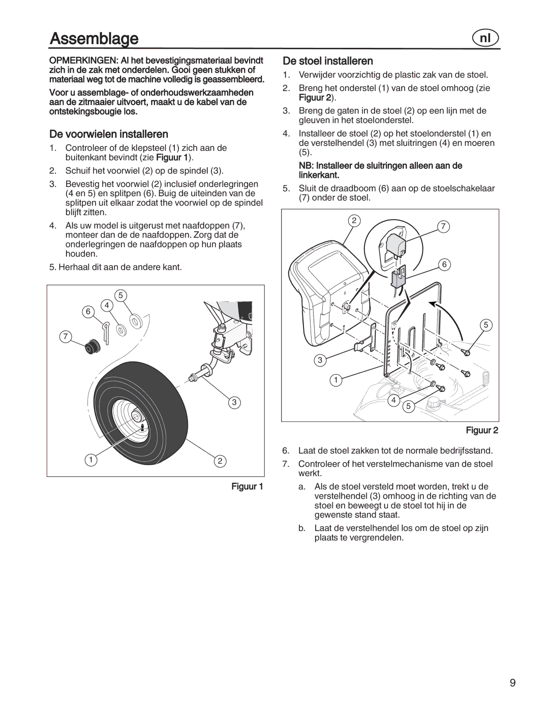 Simplicity 7800352, 885193, 7800357, 7800356, 7800353 manual De voorwielen installeren, De stoel installeren, Figuur 