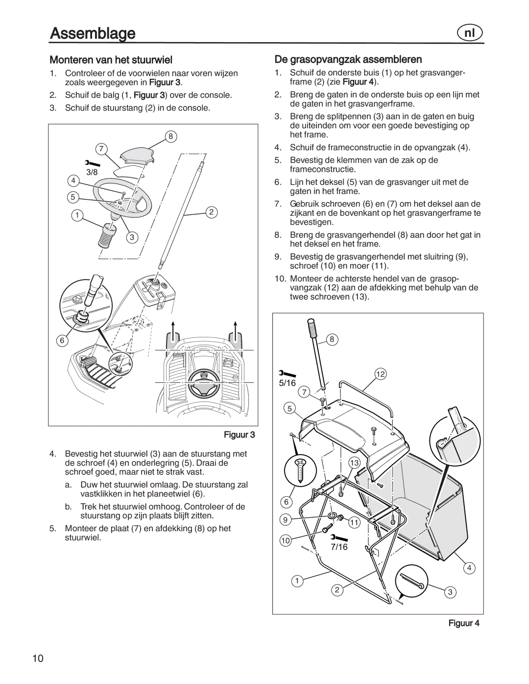 Simplicity 885193, 7800357, 7800356, 7800353, 7800352 manual Monteren van het stuurwiel, De grasopvangzak assembleren 