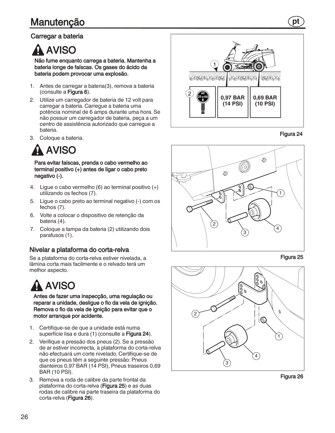 Simplicity 7800352, 885193, 7800357, 7800356, 7800353 manual Carregar a bateria, Nivelar a plataforma do corta-relva 