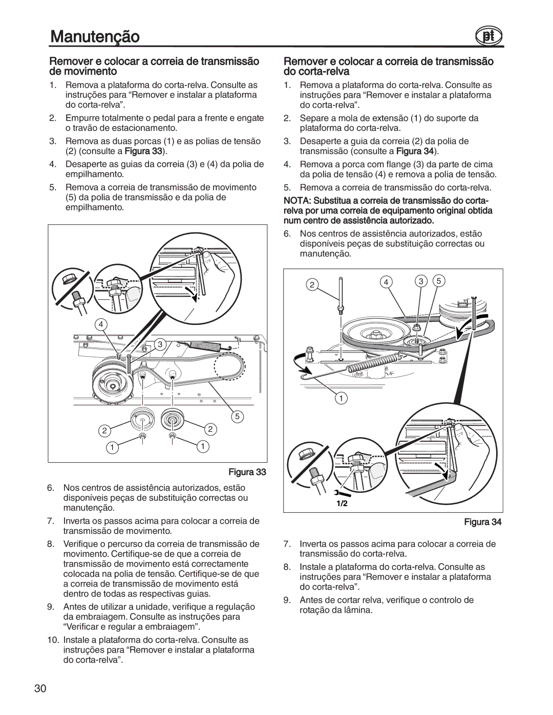 Simplicity 7800353, 885193, 7800357, 7800356, 7800352 manual Remover e colocar a correia de transmissão de movimento 