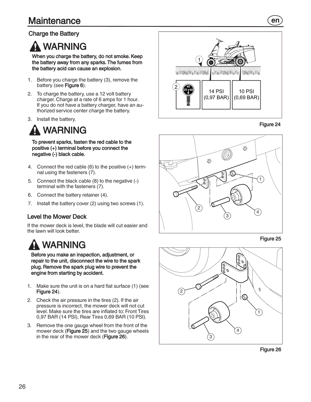 Simplicity 7800357, 885193, 7800356, 7800353, 7800352 manual Charge the Battery, Level the Mower Deck 