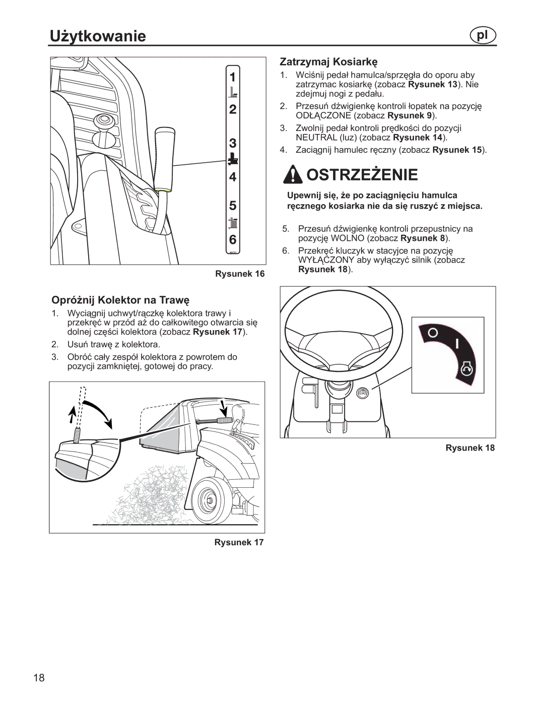 Simplicity 7800352, 885193, 7800357, 7800356, 7800353 manual Opróżnij Kolektor na Trawę, Zatrzymaj Kosiarkę 