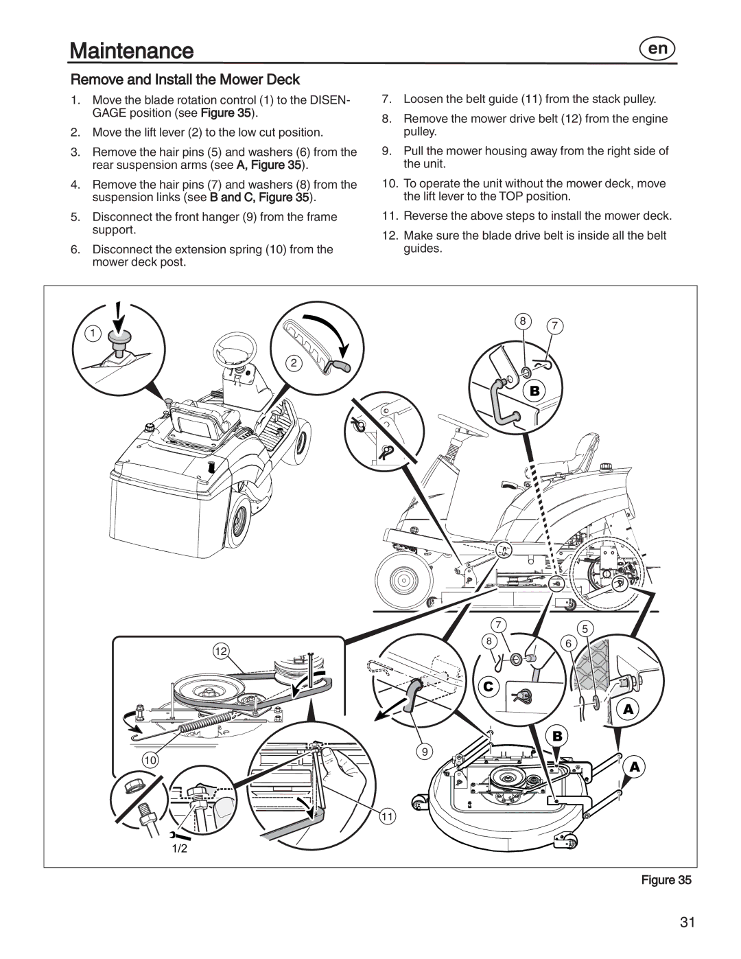 Simplicity 7800357, 885193, 7800356, 7800353, 7800352 manual Remove and Install the Mower Deck 