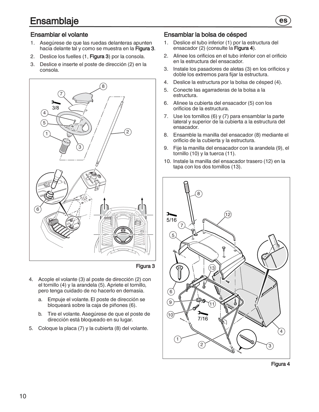 Simplicity 7800357, 885193, 7800356, 7800353, 7800352 manual Ensamblar el volante, Ensamblar la bolsa de césped 