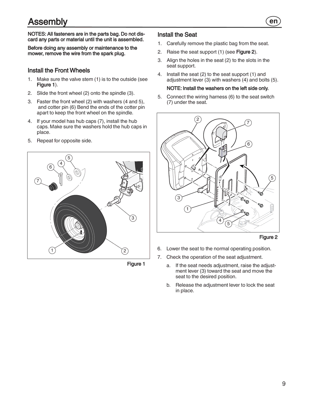 Simplicity 7800352, 885193, 7800357, 7800356, 7800353 manual Assembly, Install the Front Wheels, Install the Seat 