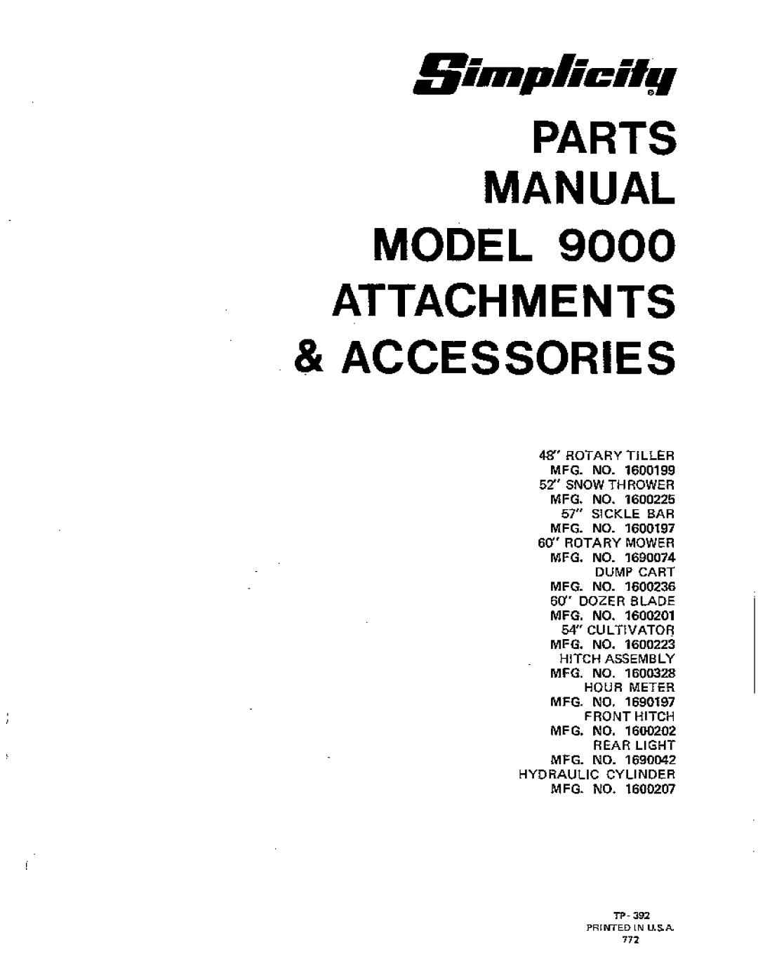 Simplicity 9000 manual 