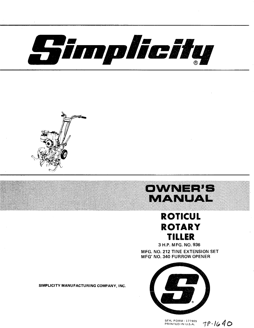 Simplicity 340, 936, 212 manual 