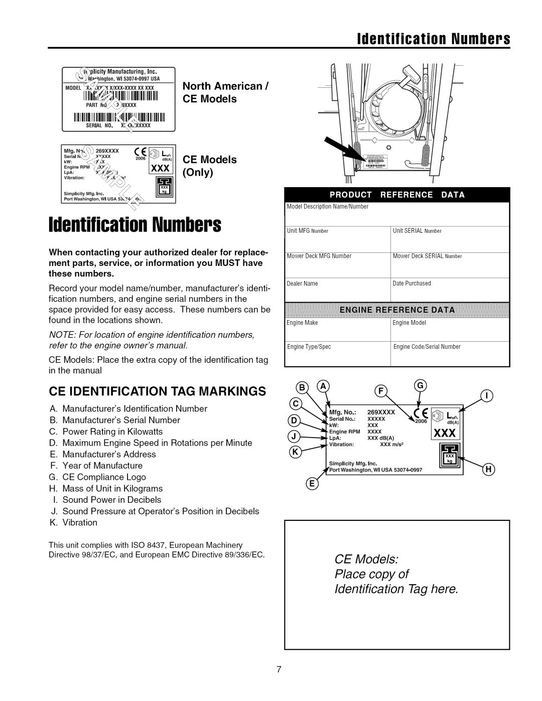 Simplicity 9560, 9524, 1380, 11532, 11570, 1338, 10528, 10560 manual IdentificationNumbers 