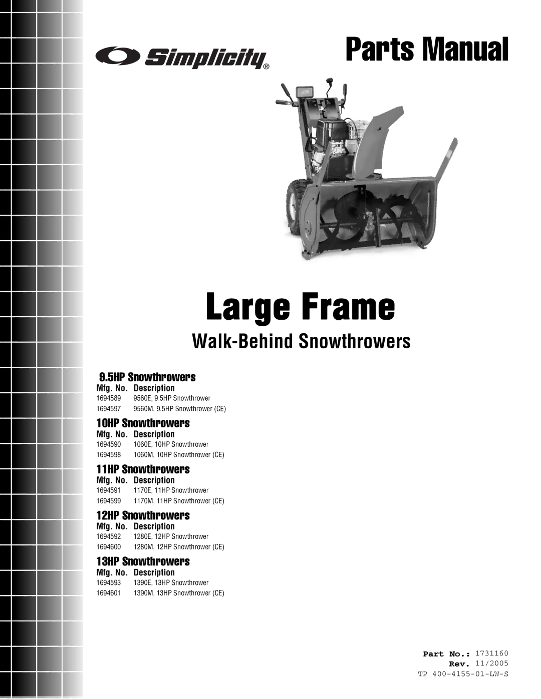 Simplicity 9560E, 9560M, 1390M, 1390E, 1280E, 1060E, 1170E, 1170M, 1060M, 1280M manual Large Frame 