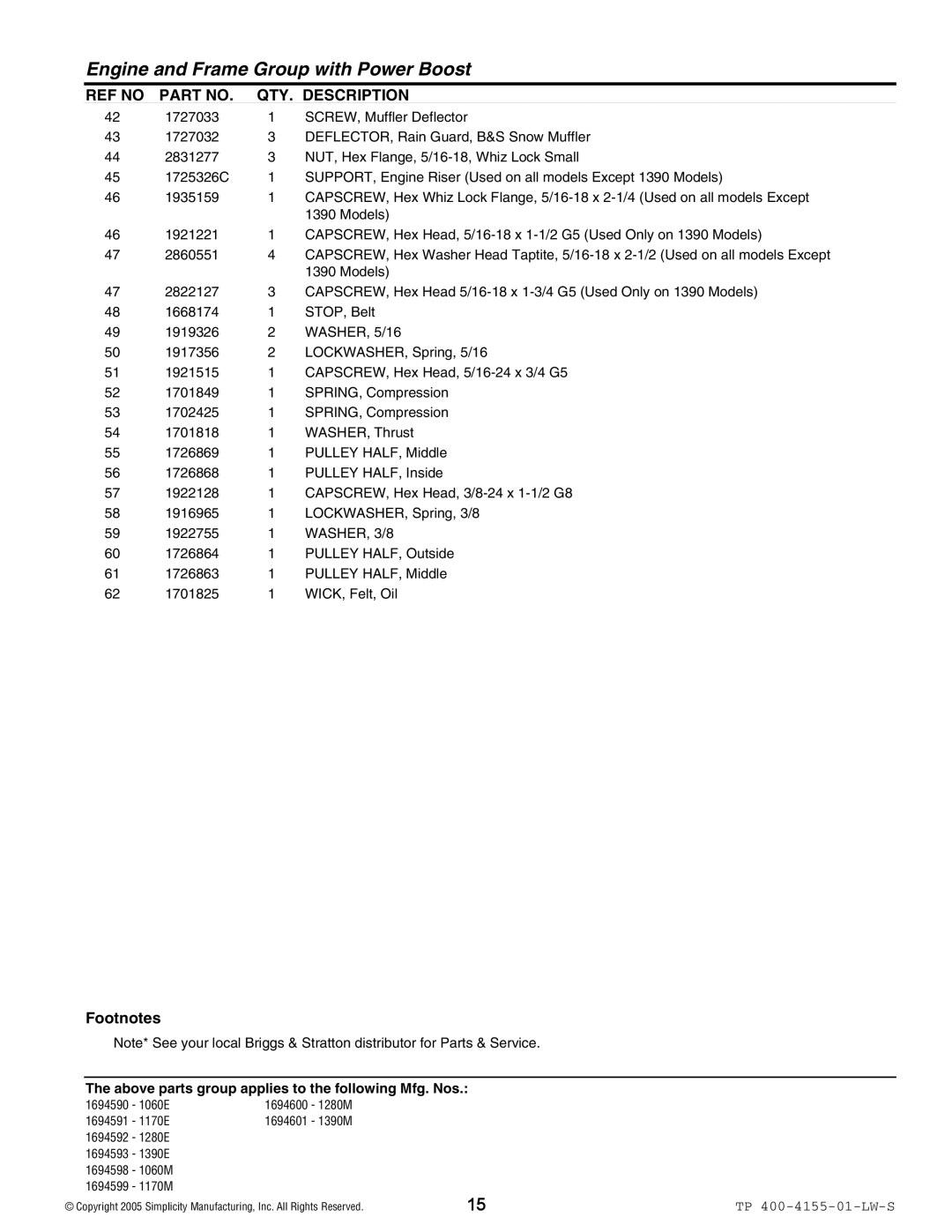 Simplicity 1060E, 9560M, 9560E, 1390M, 1390E, 1280E, 1170E, 1170M, 1060M, 1280M manual WASHER, 3/8 