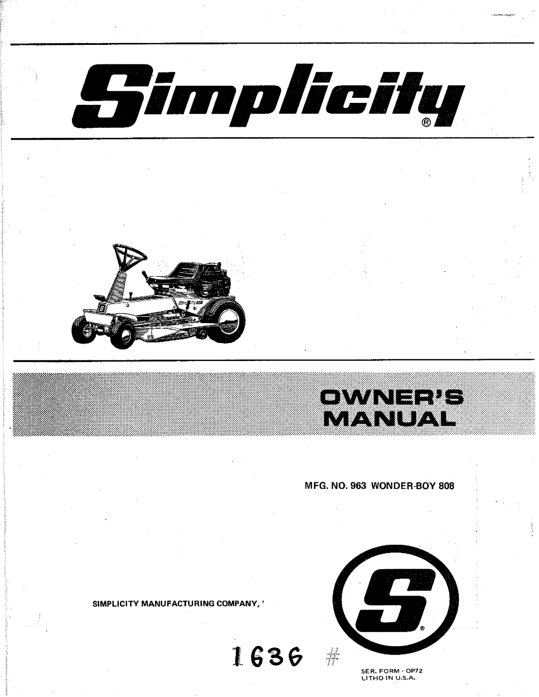 Simplicity 963 manual 