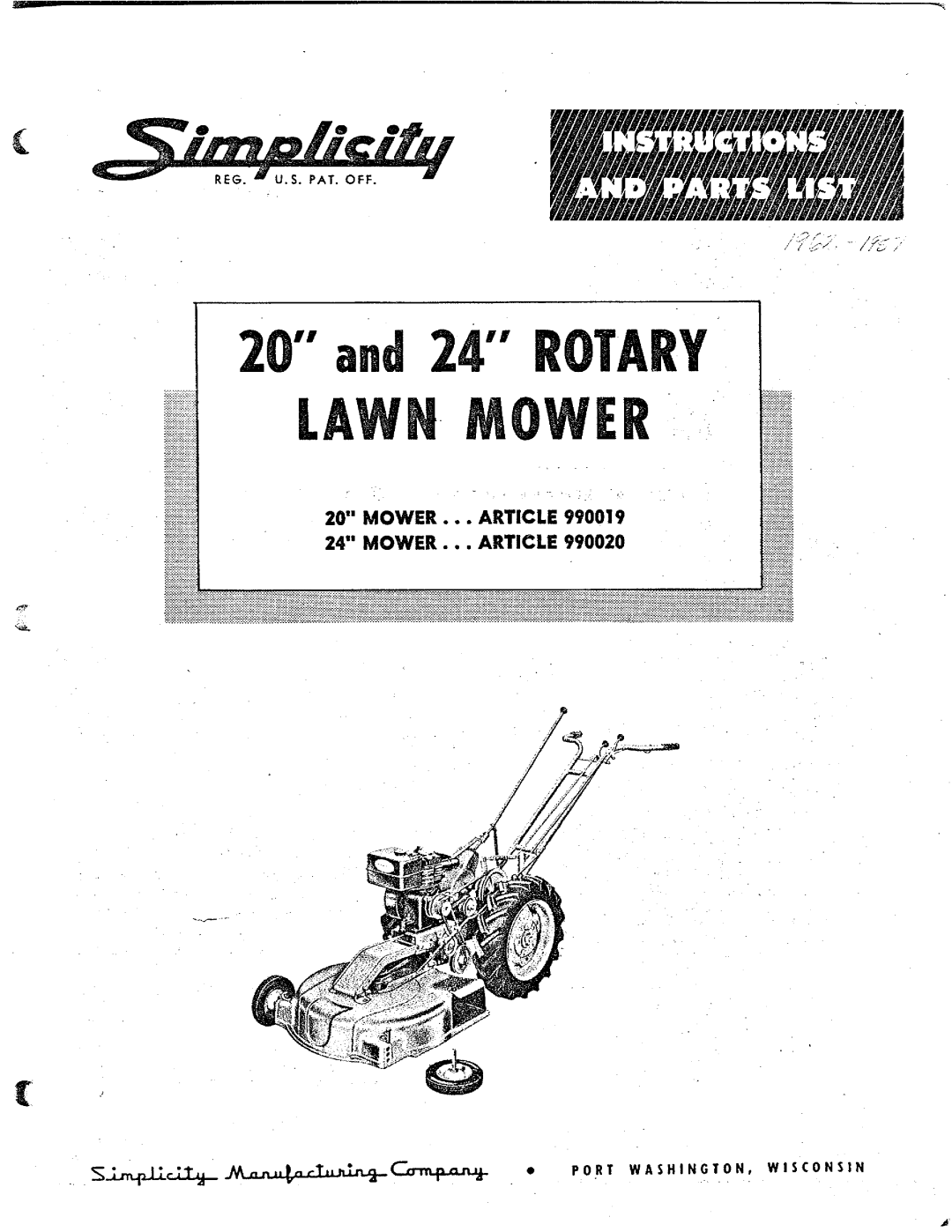 Simplicity 990020, 990019 manual 