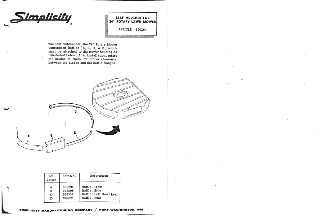 Simplicity 990264 manual 