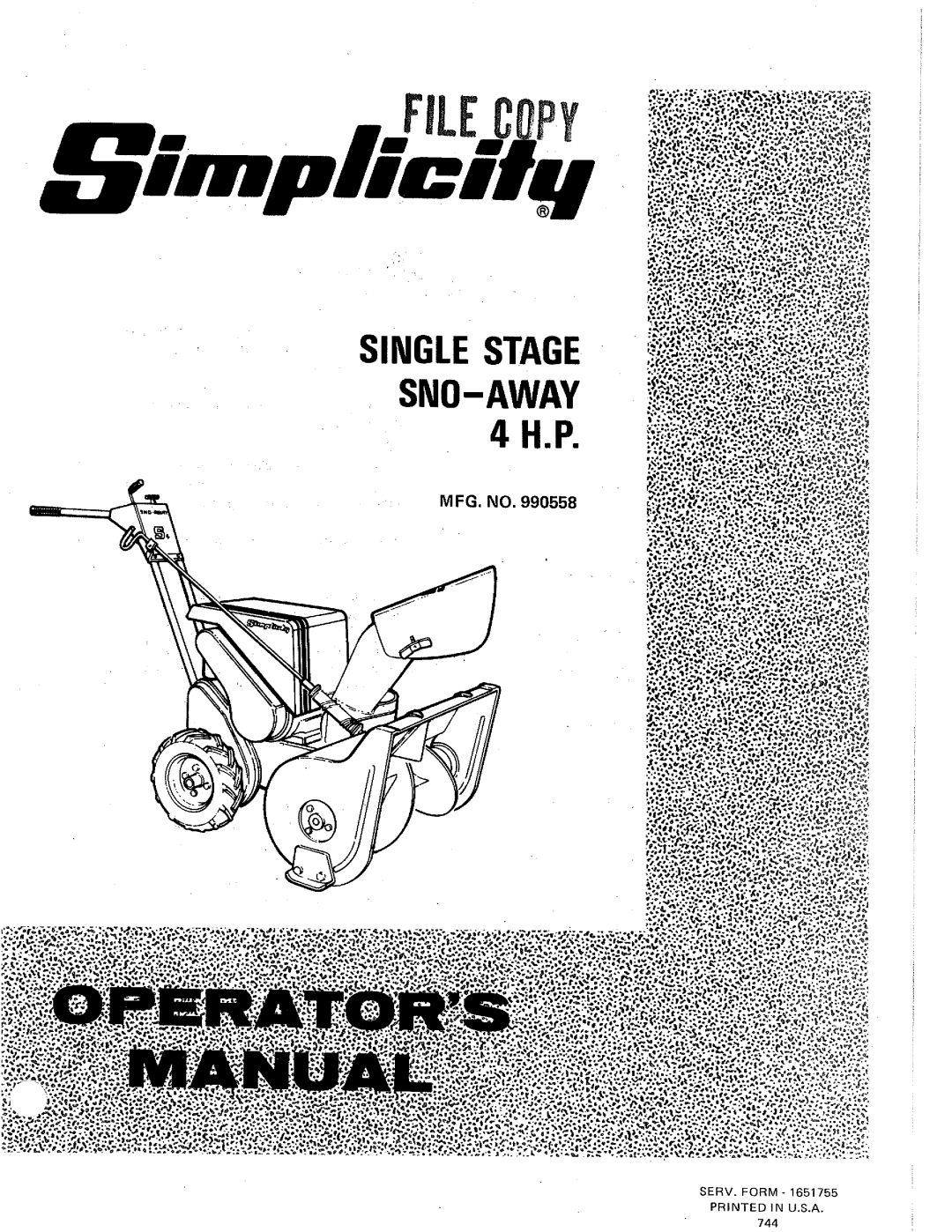 Simplicity 990558 manual 