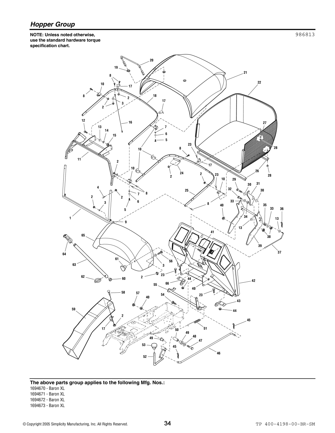 Simplicity Baron XL manual Hopper Group, 986813 