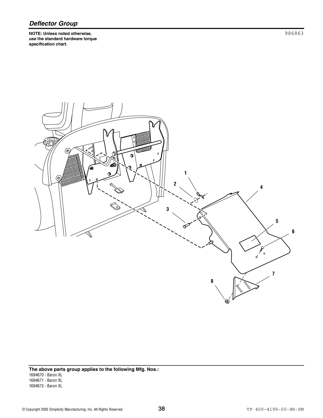 Simplicity Baron XL manual Deflector Group, 986863 