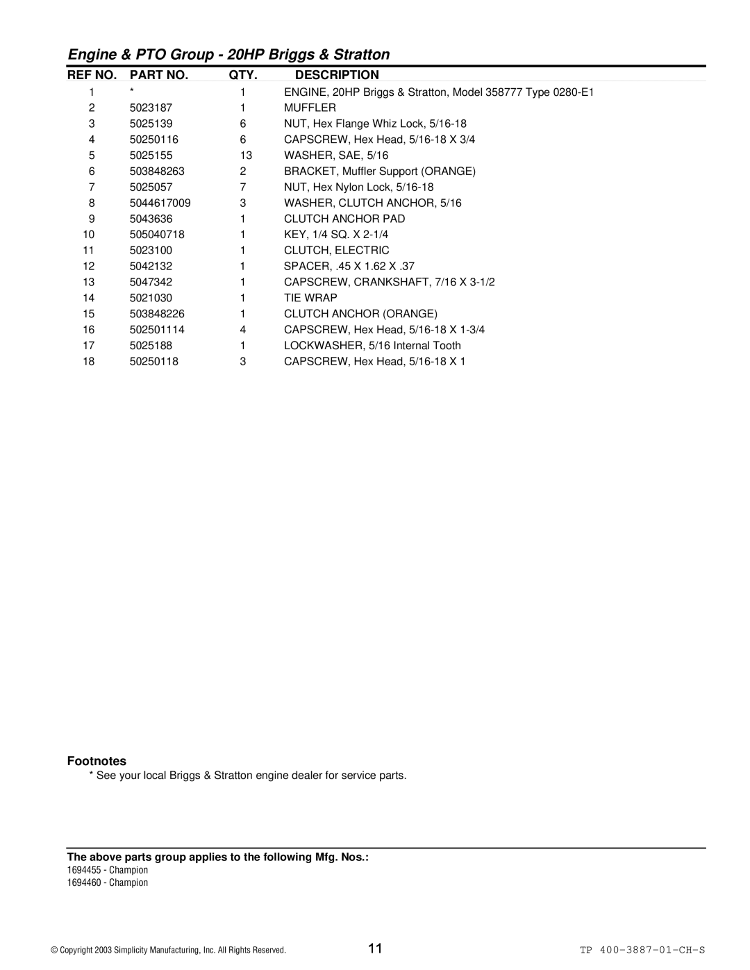 Simplicity Champion manual WASHER, Clutch ANCHOR, 5/16 