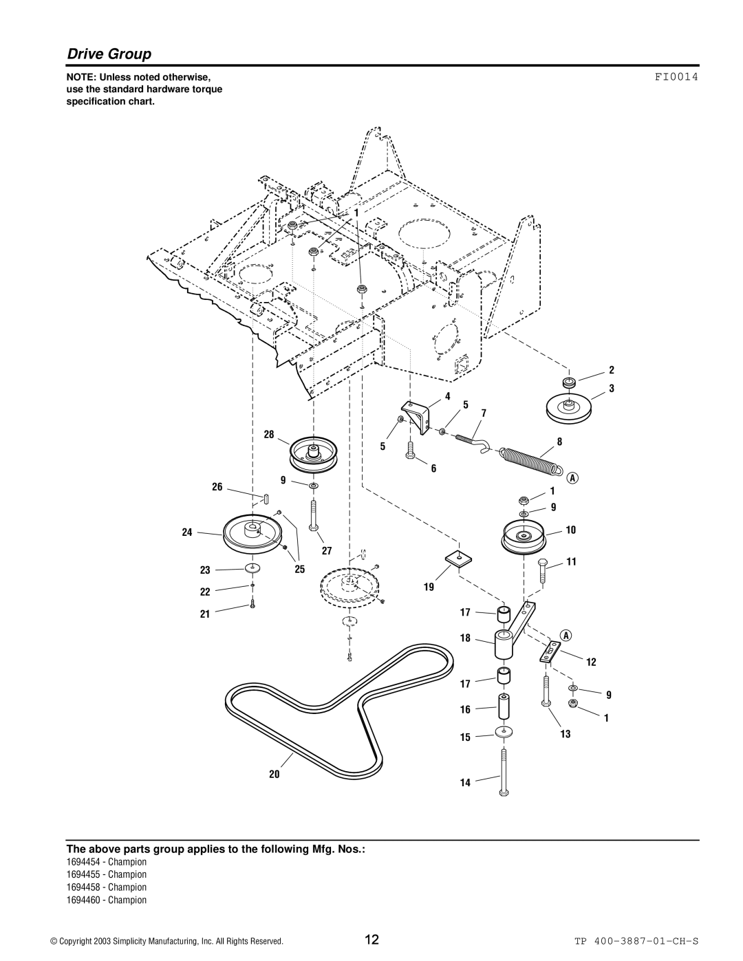 Simplicity Champion manual Drive Group, FI0014 