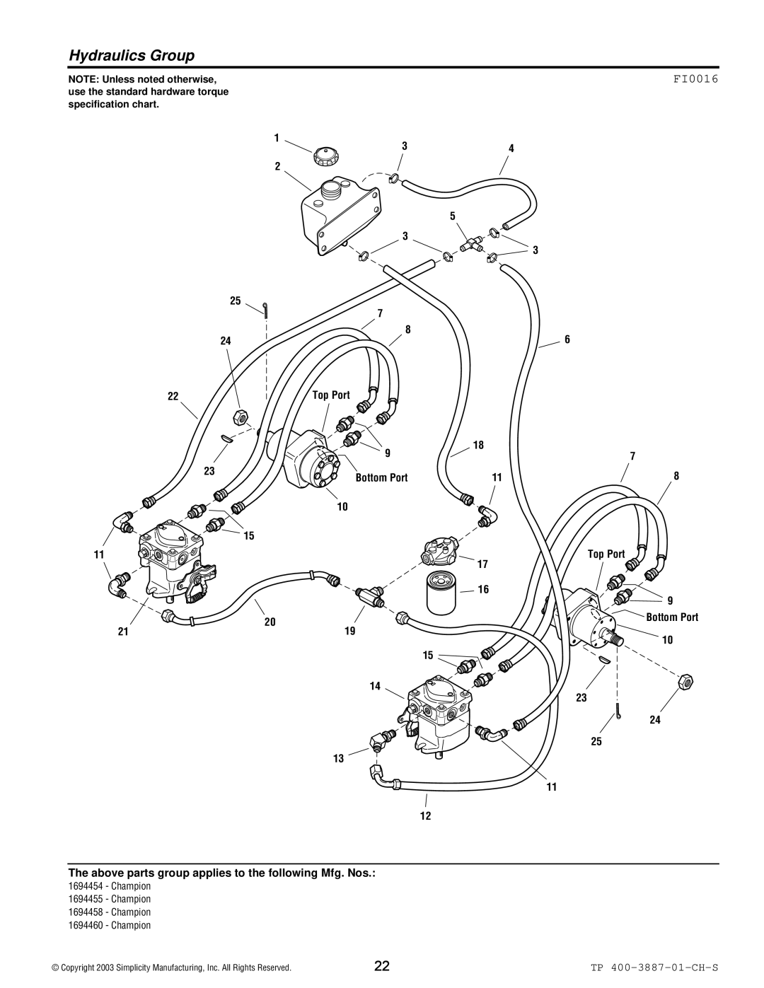 Simplicity Champion manual Hydraulics Group, FI0016 