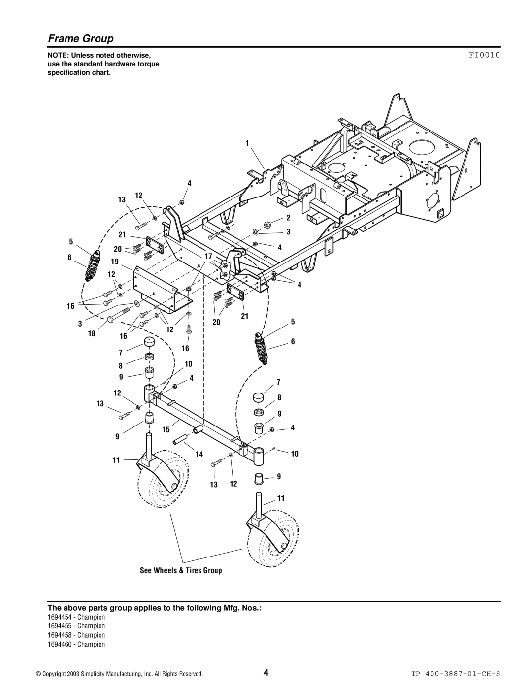 Simplicity Champion manual Frame Group, FI0010 