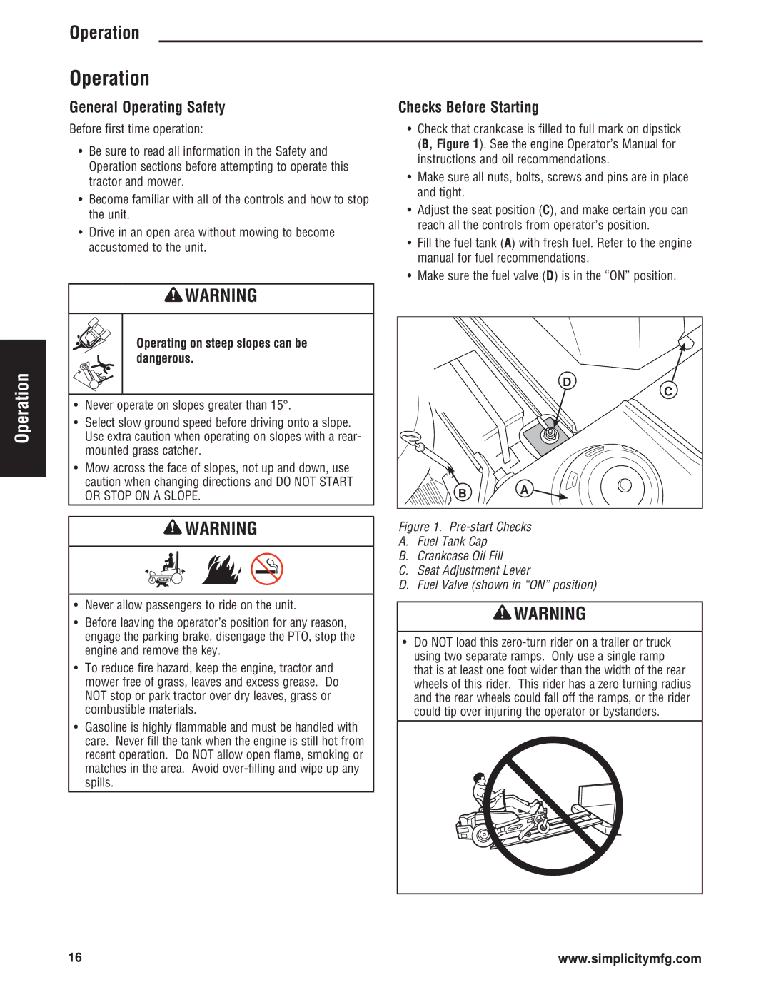 Simplicity Cobalt Series manual Operation, General Operating Safety, Checks Before Starting 