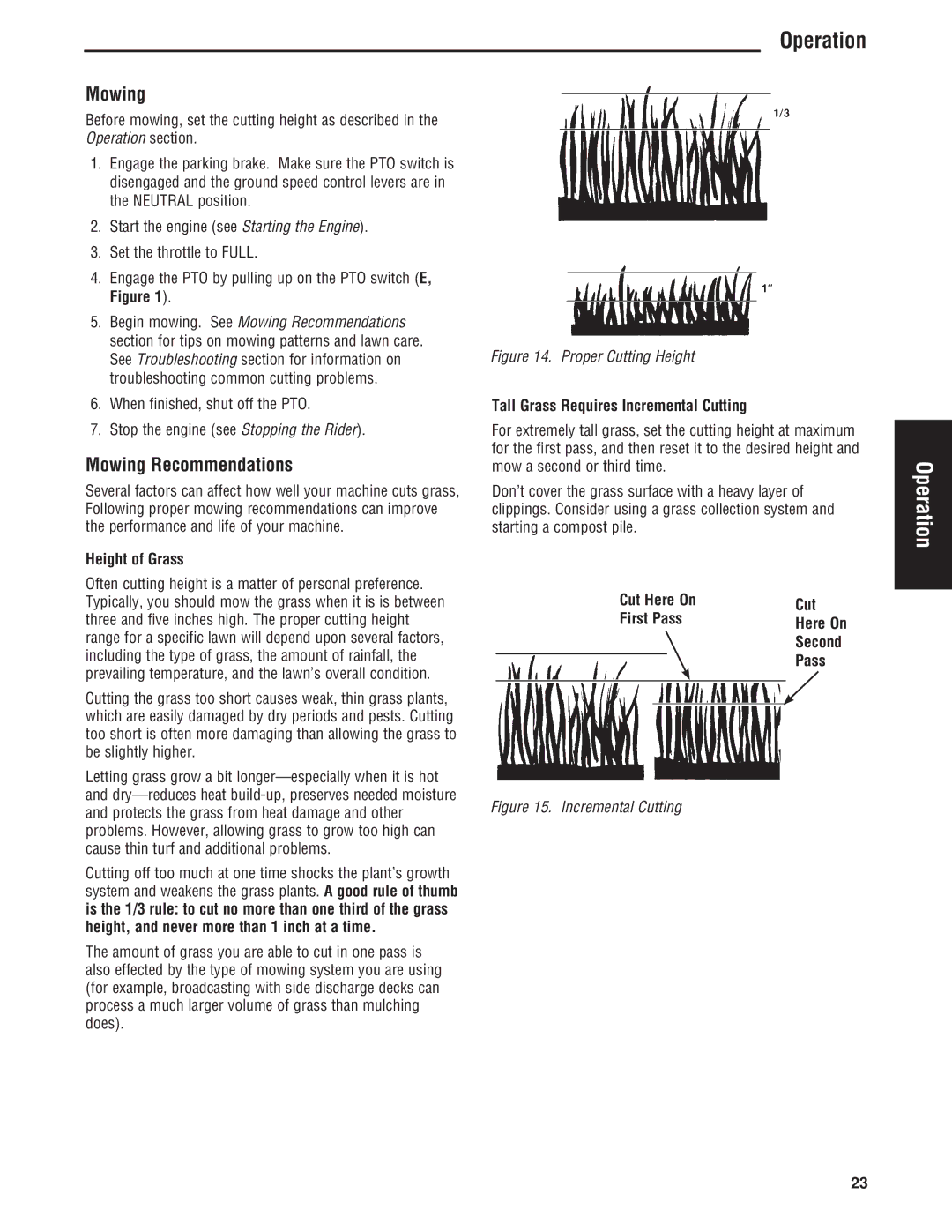 Simplicity Cobalt Series manual Mowing Recommendations, Height of Grass, Tall Grass Requires Incremental Cutting 