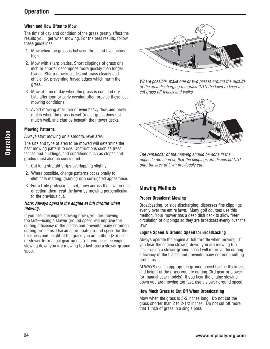 Simplicity Cobalt Series manual Mowing Methods 