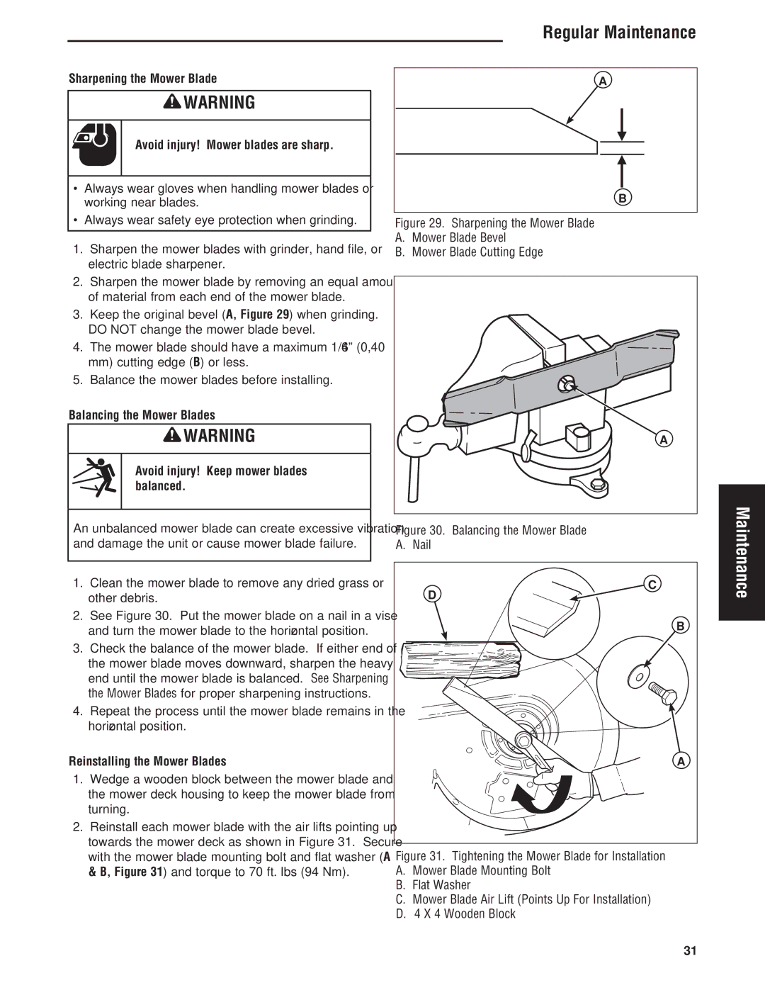 Simplicity Cobalt Series manual Reinstalling the Mower Blades, Specifications 
