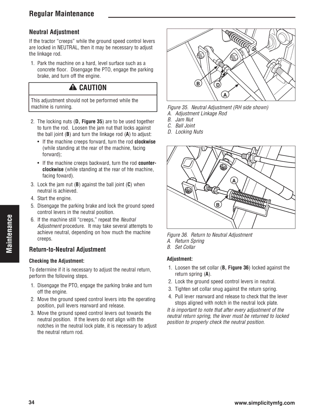 Simplicity Cobalt Series manual Return-to-Neutral Adjustment, Checking the Adjustment 