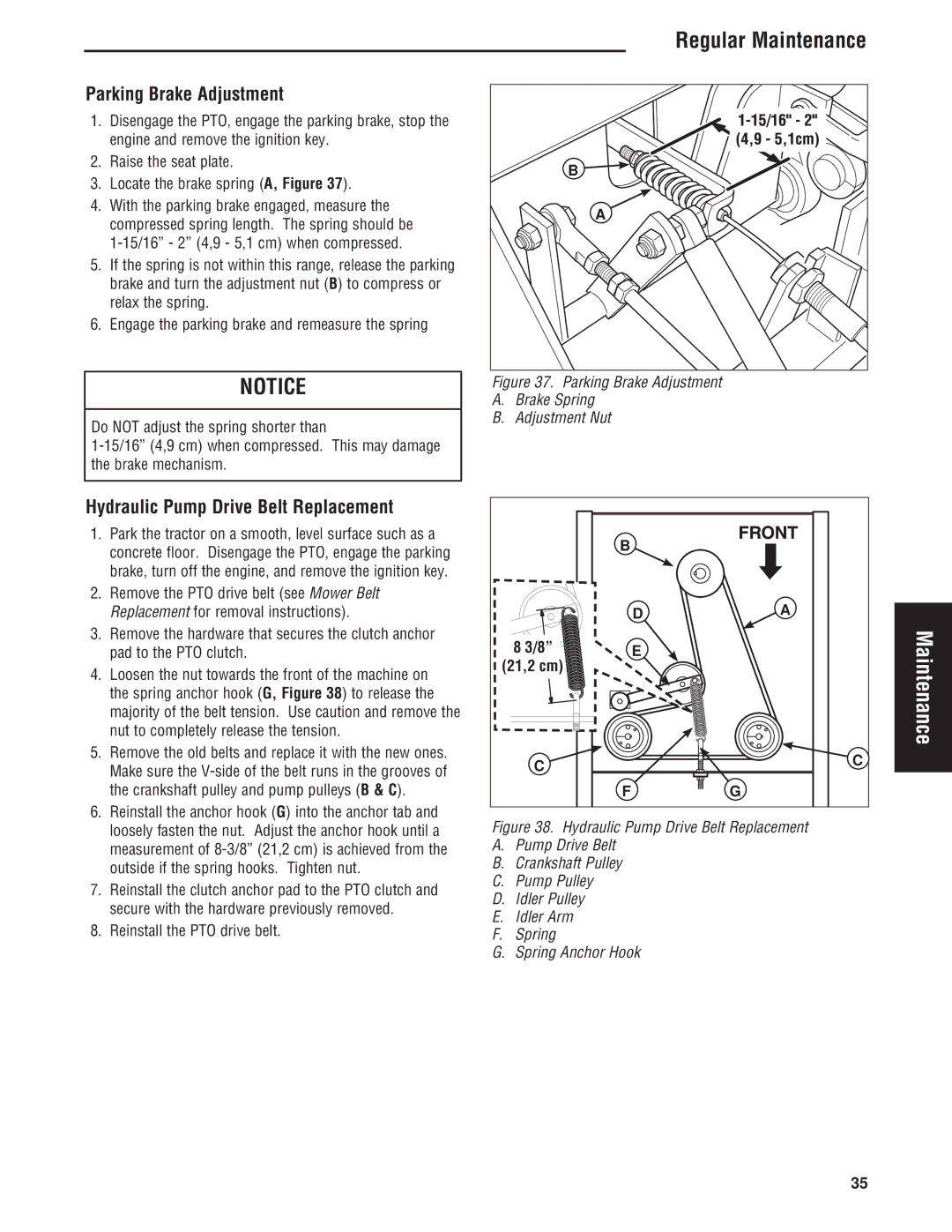 Simplicity Cobalt Series manual Parking Brake Adjustment, Hydraulic Pump Drive Belt Replacement 